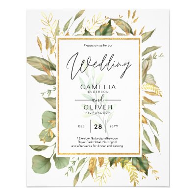 Elegant All-in-1 Greenery Gold Leaves  Wedding Flyer