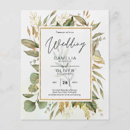 Elegant All-in-1 Greenery Gold Leaves  Wedding Flyer