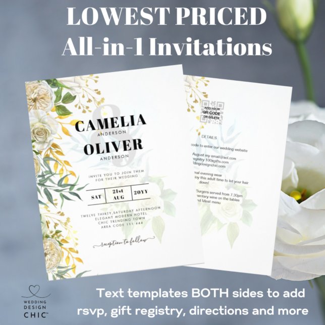 Elegant All-in-1 White Roses Botanical Wedding Flyer (Creator Uploaded)