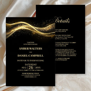 Elegant All in One Black Gold Wedding Invitation