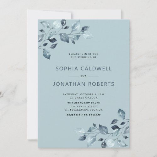 Elegant All in One Dusty Blue Eucalyptus Wedding   Invitation