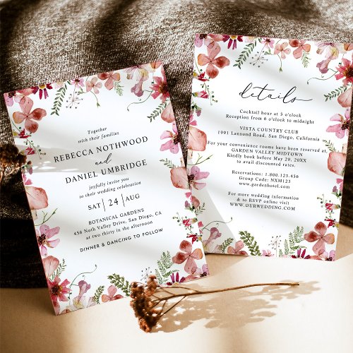Elegant All in One Dusty Pink Flowers Wedding Invitation