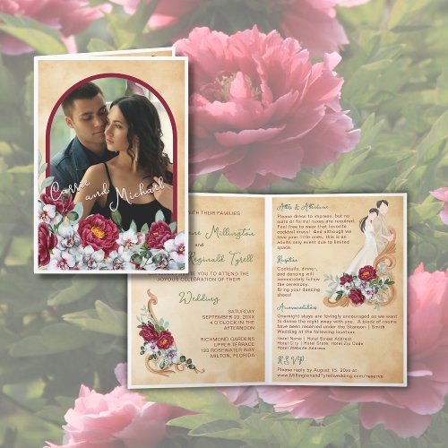 Elegant All in One Floral Wedding Invitation