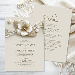 Elegant All in One Flower and Pearls Wedding Invitation