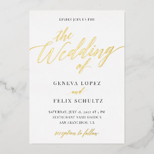 Elegant All in One Gold Foil Hand Lettered Script  Invitation