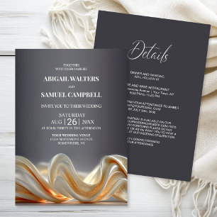 Elegant All in One Gold Silk Wedding Invitation