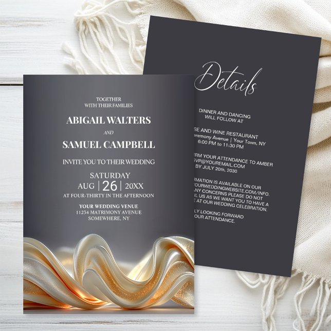 Elegant All in One Gold Silk Wedding Invitation (Creator Uploaded)