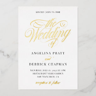 Elegant All in One Simple Calligraphy Wedding Gold Foil Invitation