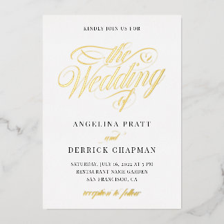 Elegant All in One Simple Calligraphy Wedding Gold Foil Invitation