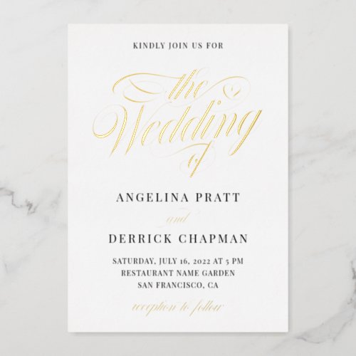 Elegant All in One Simple Calligraphy Wedding Gold Foil Invitation