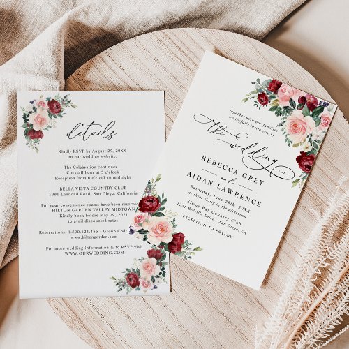 Elegant All In One Watercolor Floral Wedding Invitation