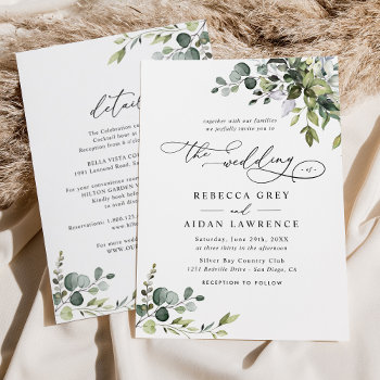 Elegant All In One Watercolor Greenery Wedding Invitation by PeachBloome at Zazzle