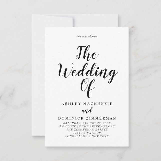 Elegant All In One Wedding Black Script Invitation (Front)