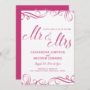Elegant All in One Wedding Invitations Hot Pink