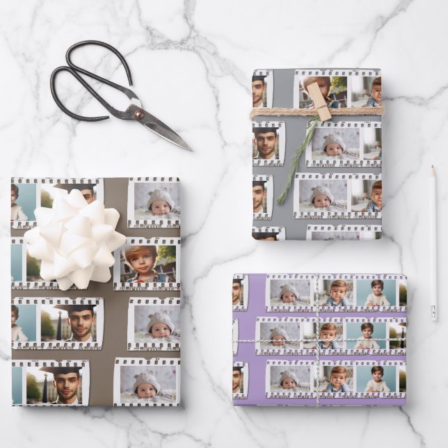 Elegant All-Occasion 16-Photo Film Negative Strips Wrapping Paper Sheets (Front)