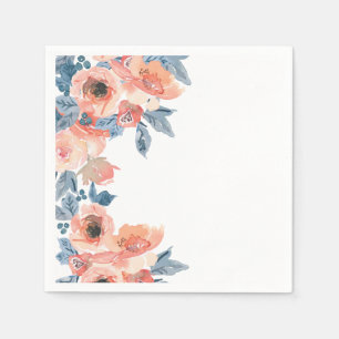 Elegant All Occasion Peach and Blue Roses Floral Napkins