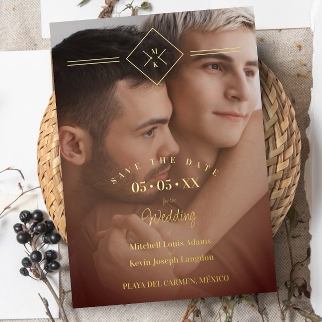 Elegant All Wedding Brown Golden Initials Photo Foil Invitation (Creator Uploaded)