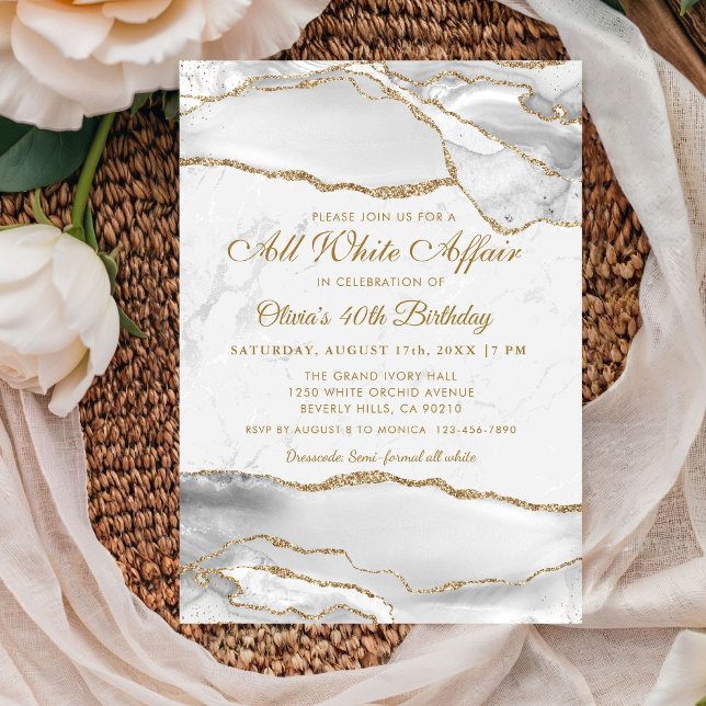 Elegant All White Affair Birthday Party Invitation (Elegant All white Affair Birthday party invitation)