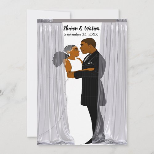 Elegant All White African American Bride  Groom  Invitation