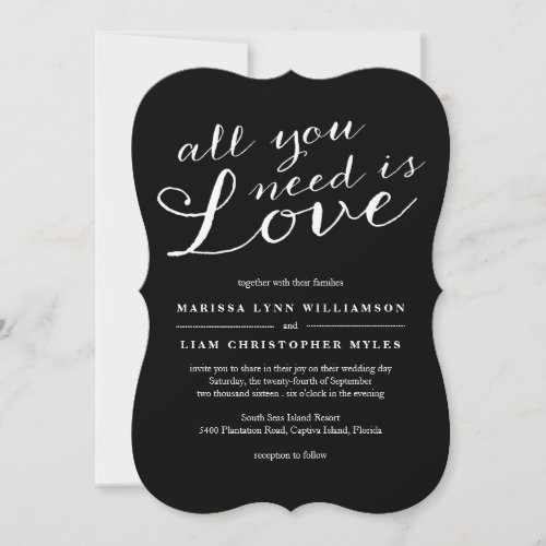 Elegant All You Need Is Love Black Wedding Invitation