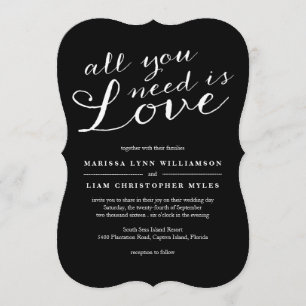 Elegant All You Need Is Love Black Wedding Invitation