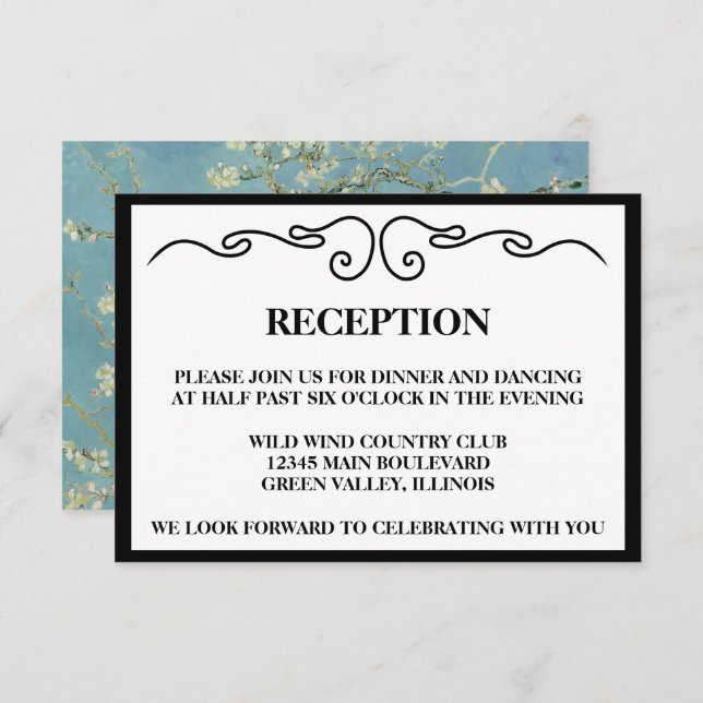 Elegant "Almond Blossom" Wedding Reception Invitation (Front/Back)