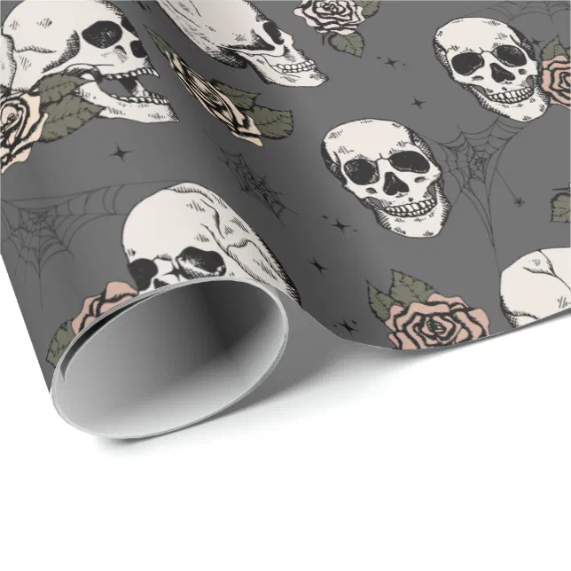 Elegant Almost Black Gothic Skulls Halloween Wrapping Paper | Zazzle