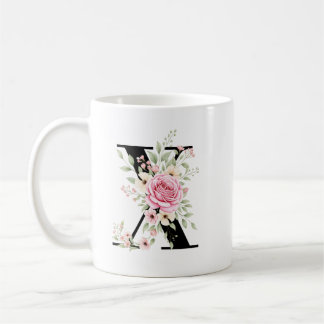 Elegant Alphabet Coffee Cup with Pink Rose Design