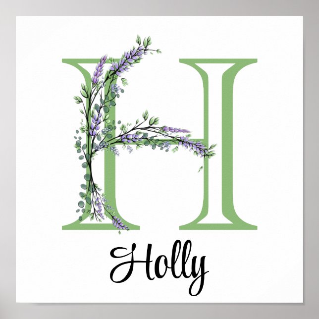 Elegant Alphabet letter H Lavender Eucalyptus  Poster (Front)