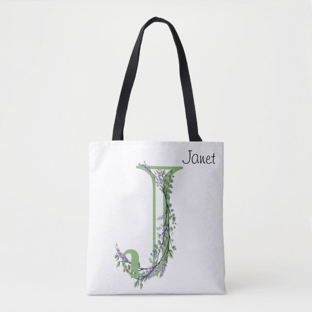 Elegant alphabet letter J Lavender Eucalyptus Tote Bag (Front)
