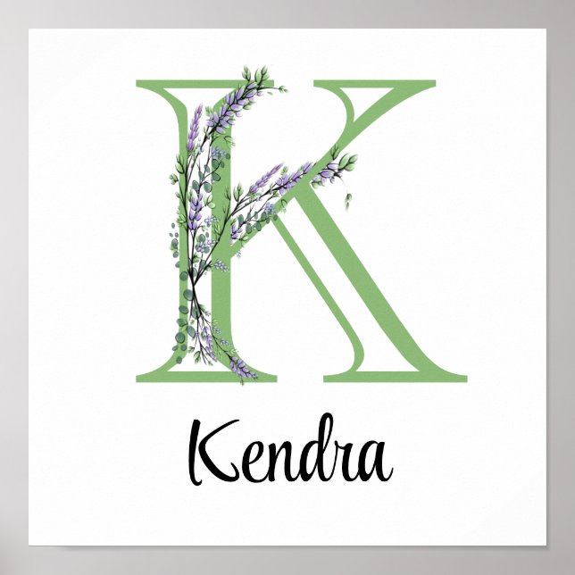 Elegant alphabet letter K Lavender Eucalyptus  Poster (Front)