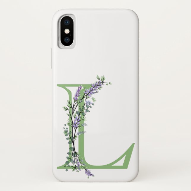 Elegant alphabet letter L Lavender Eucalyptus Case-Mate iPhone Case (Back)