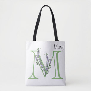 Elegant alphabet letter M Lavender Eucalyptus Tote Bag