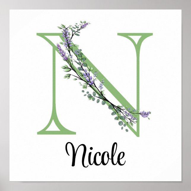 Elegant alphabet letter N Lavender Eucalyptus  Poster (Front)