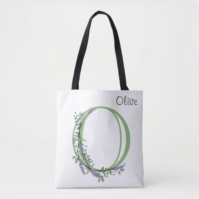 Elegant alphabet letter  O Lavender Eucalyptus Tote Bag (Front)