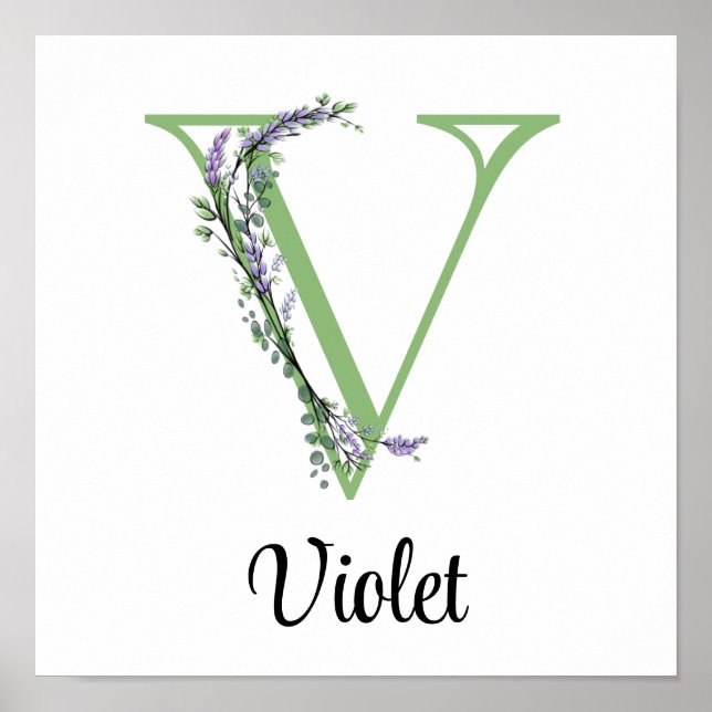 Elegant alphabet letter V Lavender Eucalyptus  Poster (Front)