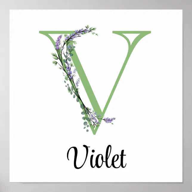 Elegant alphabet letter V Lavender Eucalyptus Poster | Zazzle
