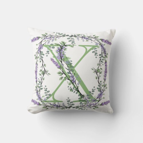 Elegant alphabet letter X Lavender Eucalyptus Throw Pillow