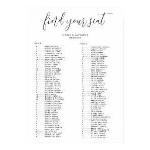 Elegant Alphabetical Order Wedding Seating Chart