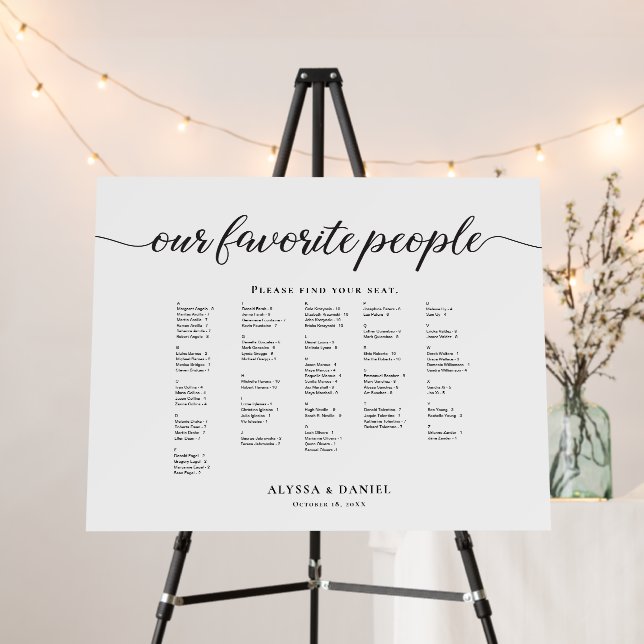 Elegant Alphabetical Our Favorite People Wedding Foam Board (In Situ (Stand))