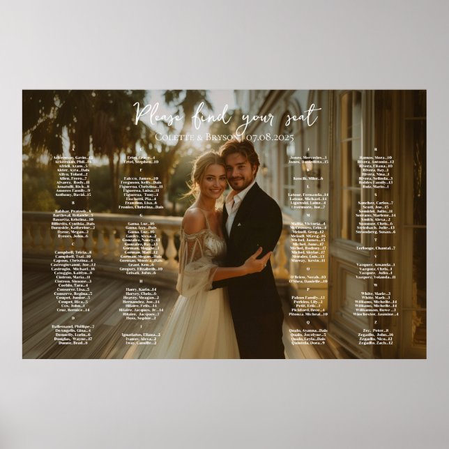 Elegant alphabetical photo wedding seating chart (Front)