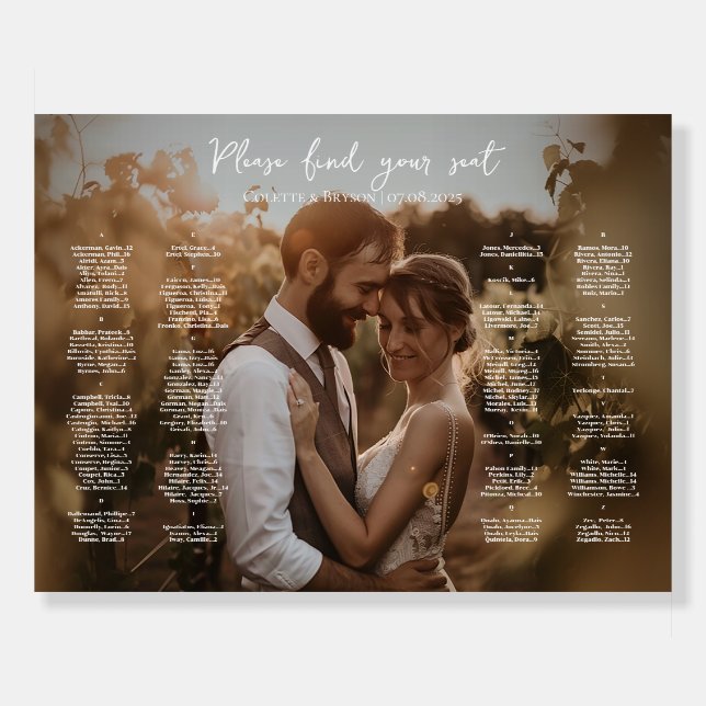 Elegant alphabetical photo wedding seating chart foam board (Front)