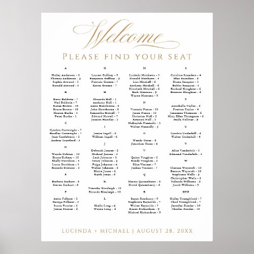 Elegant Alphabetical Seating Chart for 100 Guests
