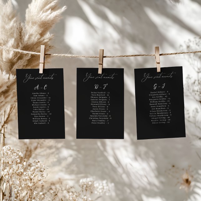 Elegant Alphabetical Wedding Guest Seating Card (Convenient and organized wedding seating chart with alphabetical name arrangement.)