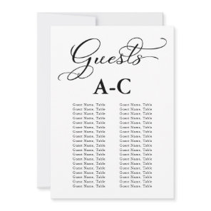 Elegant Alphabetical Wedding Guest Seating Chart Invitation