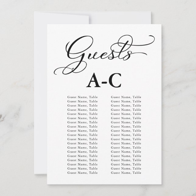 Elegant Alphabetical Wedding Guest Seating Chart Invitation (Front)