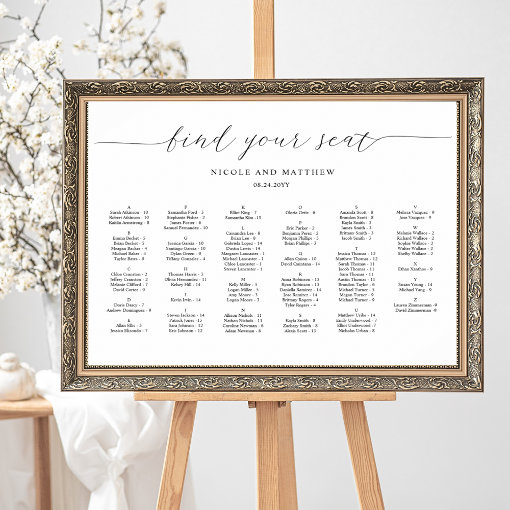 Elegant Alphabetical Wedding Seating Chart | Zazzle