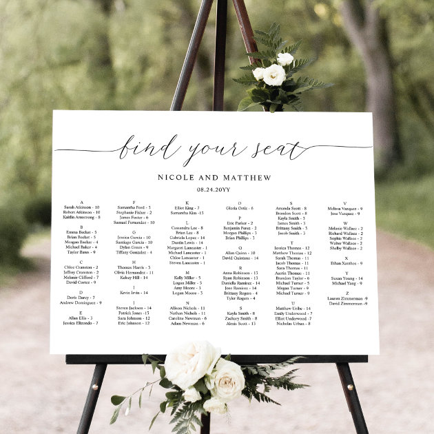 Elegant Alphabetical Wedding Seating Chart | Zazzle