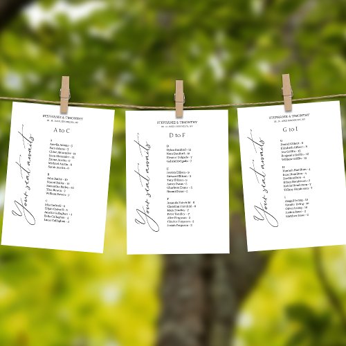 Elegant Alphabetical Wedding Seating Chart Card