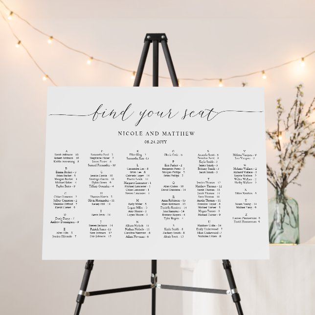 Elegant Alphabetical Wedding Seating Chart Foam Bo Foam Board (In Situ (Stand))